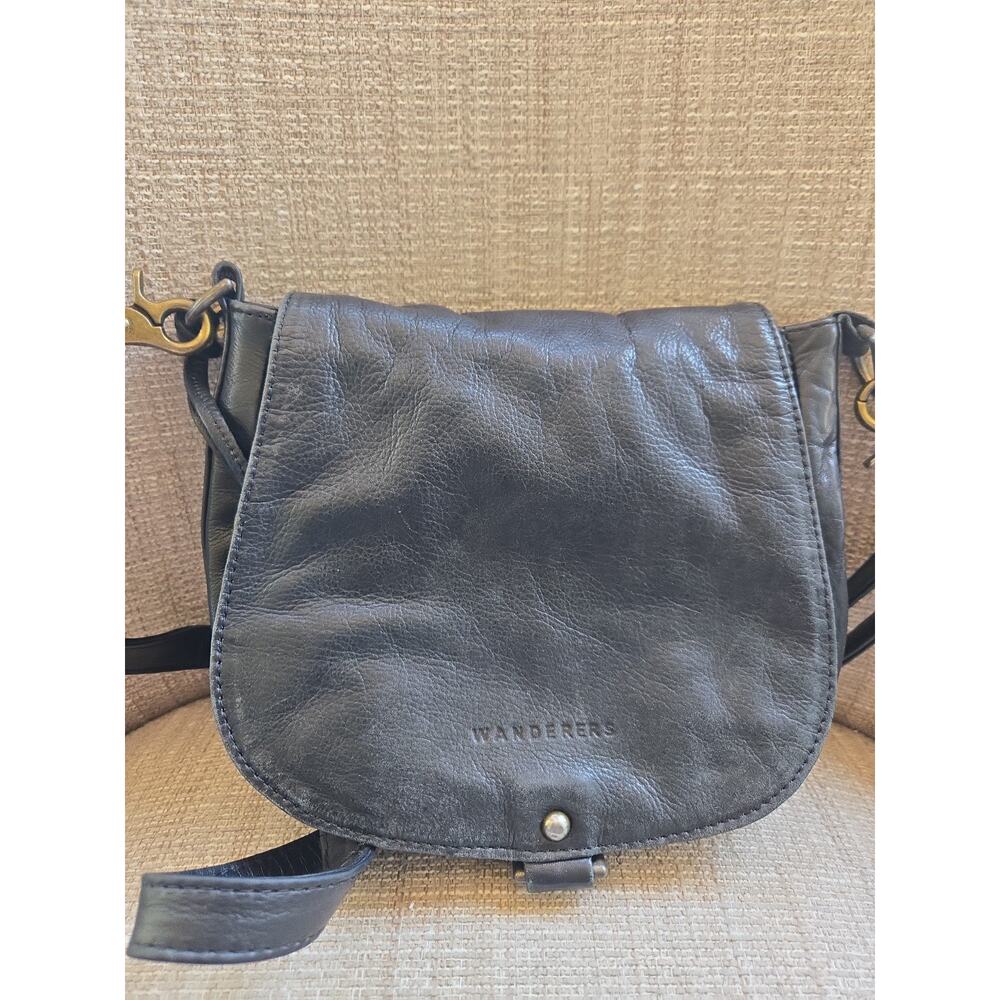 Wanderers Travel Co Bag. Crossbody, Full Grain Leather Purse Black